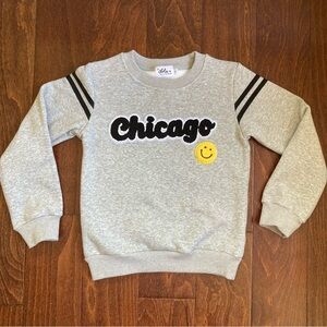 Lola & the Boys Gray Chicago Happy Face Varsity Sweatshirt Sz 8 Boys Girls smile